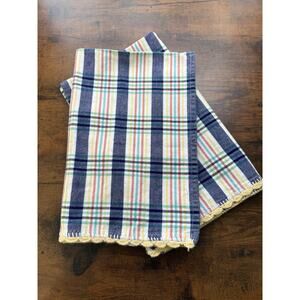 2-PC FIESTA Cotton DISH TOWELS PRIMARY COLORS 25” X 16” Scalloped Crochet Edges